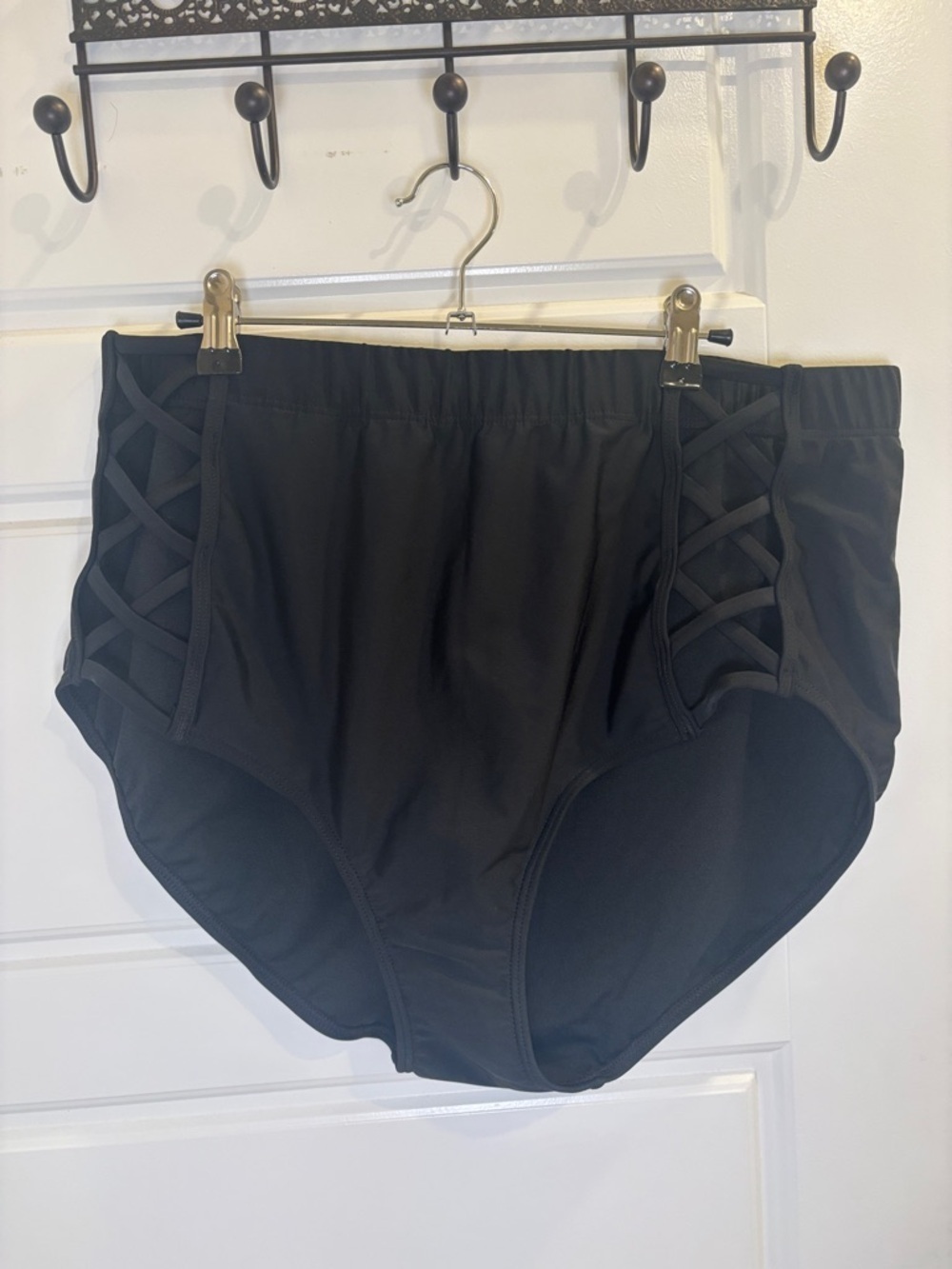 NWT Sea by Monif C Black High Waist Swim Bottoms 18W Plus Size Strappy Sides